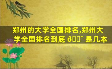 郑州的大学全国排名,郑州大学全国排名到底 🐯 是几本